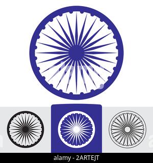 Ashoka wheel with 24 spokes. Indian symbol. Vector eps8 sign in various colors. Stock Vector