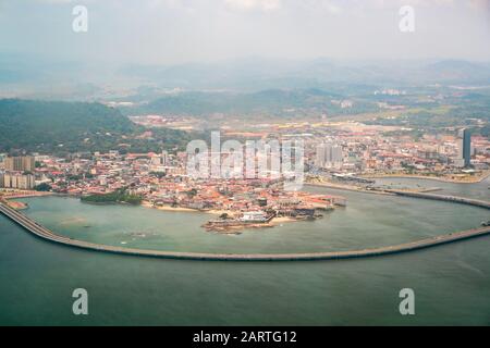Casco Viejo, old town of Panama City aerial  of historic district - Stock Photo