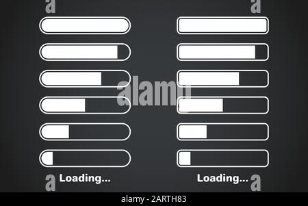 Loading or progress bars set. Different type web UI elements. Vector design Stock Vector