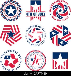 Collection of Fourth of July vintage labels commemorating United States Independence Day. Stock Vector