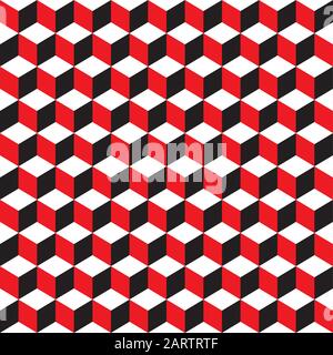 Seamless red, and black 3d cubes stepped pattern background texture Stock Vector