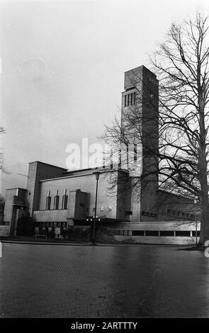 City Hall in Hilversum by architect W.M. Dudok Date: December 6, 1974 Location: Hilversum, Noord-Holland Keywords: architecture, exterior, buildings, town halls Stock Photo