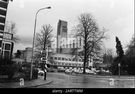City Hall in Hilversum by architect W.M. Dudok Date: December 6, 1974 Location: Hilversum, Noord-Holland Keywords: architecture, exterior, buildings, town halls Stock Photo