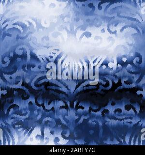 Indigo blue damask refracted glass glow chic tile Stock Vector