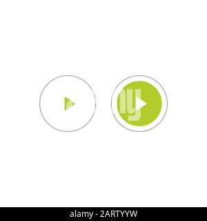 green and grey play icons in circle. Film or Media icon flat. button. pictogram isolated on white background. Vector illustration. Stock Vector