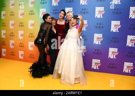 Jurnee Smollett-Bell, Rosie Perez, Mary Elizabeth Winstead, Margot Robbie  and Ella Jay Brasco attending the world premiere of Birds of Prey and the  Fantabulous Emancipation of One Harley Quinn, held at the