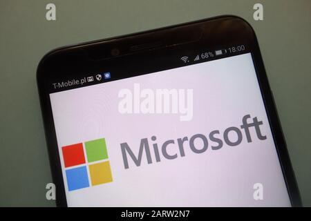 logo of the brand Microsoft on a modern smartphone Stock Photo
