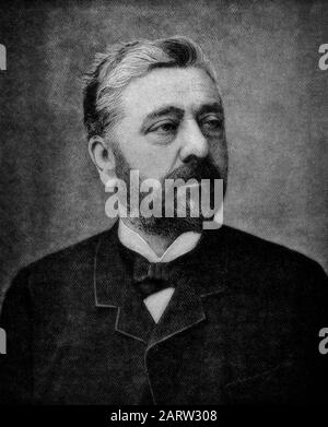 Portrait of Gustave Eiffel, whose company designed and built Eiffel Tower between 1887 to 1889 as the entrance to the 1889 World's Fair, on the Champ de Mars in Paris, France. Stock Photo