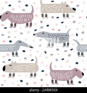 Seamless pattern with dogs and hand drawn elements Stock Vector