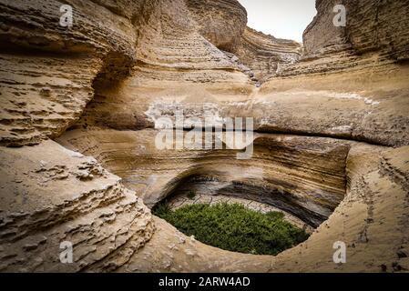 A dried out waterfall in the Canyon de los Perdidas (Lost Canyon). Nazca Desert, Ica, Peru Stock Photo