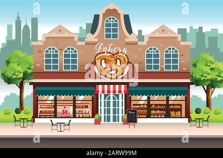 A vector illustration of French Bakery Shop Store Building Stock Vector