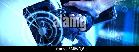 Composite image of binary codes and lines Stock Photo