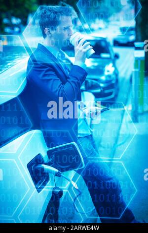 Composite image of black background with shiny hexagons Stock Photo