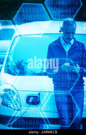 Composite image of black background with shiny hexagons Stock Photo