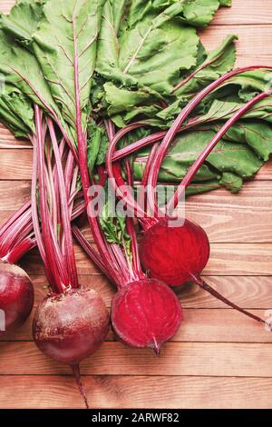 Fresh beets on wooden background Stock Photo