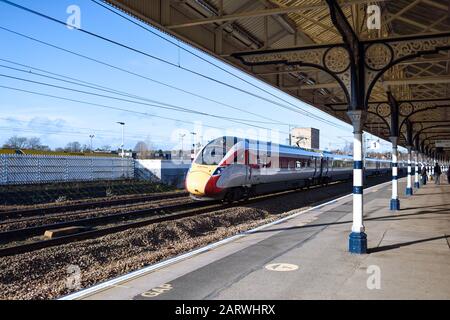 Retford Train Station, North Nottinghamshire  New Virgin Azuma High-Speed Train Stock Photo