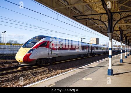 Retford Train Station, North Nottinghamshire  New Virgin Azuma High-Speed Train Stock Photo