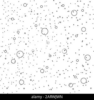 Seamless pattern with circles and dots of different sizes in a chaotic manner. Various diameter round shapes randomly placed on continuous background. Stock Vector