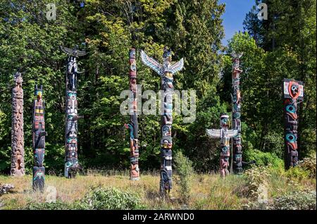 Totem Poles in Stanley Park, Stanley Park, Vancouver, British Columbia, Canada Stock Photo