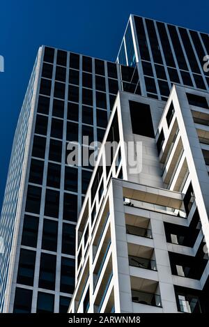 Frankfurt am Main, Hesse / Germany - 08 11 2018: Abstract view on modern office buildings in the financial district Stock Photo