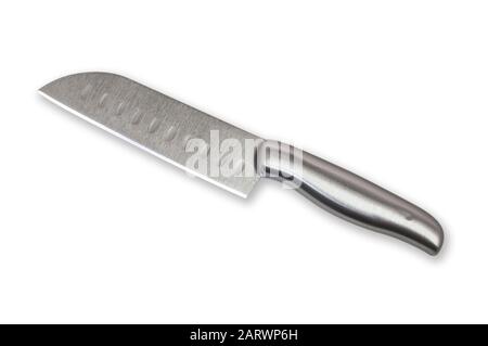 Kitchen knife photographed on white background in studio with drop shadow. Stock Photo