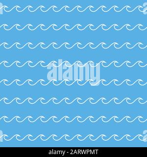 Abstract waves seamless pattern. Repeating texture with white wavy lines on cyan blue background. EPS8 vector illustration. Stock Vector