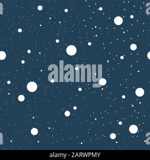 Seamless pattern with circles and dots of various sizes in a chaotic manner. Different diameter round shapes randomly placed on continuous background. Stock Vector
