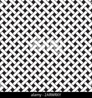 Basket weave seamless pattern. Braiding continuous background of diagonal intersecting perpendicular stripes. Wicker repeating texture. Geometric vect Stock Vector