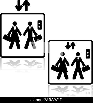 icon illustration showing a businessman and a businesswoman inside an elevator Stock Vector