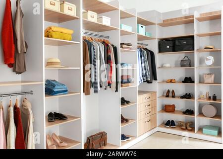 White And Large Wardrobe Closet In Dressing Room Stock Photo - Download  Image Now - Cloakroom, Apartment, Bag - iStock