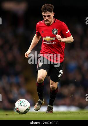 Manchester United's Daniel James during the Carabao Cup Semi Final, second leg match at the Etihad Stadium, Manchester. Stock Photo