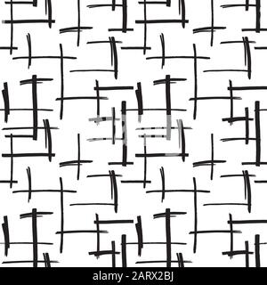 Marker strokes seamless pattern in black and white colors. Felt pen streaks hand drawn repeating texture. Abstract background for print, textile, fabr Stock Vector