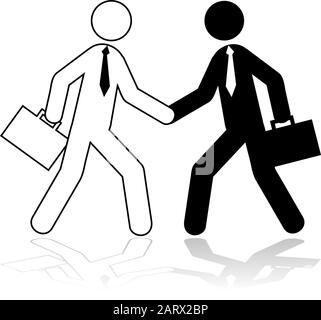 Icon illustration showing two stick figures dressed up as businessmen shaking hands Stock Vector