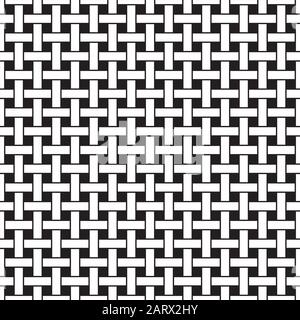 Basket weave seamless pattern. Wicker repeating texture. Braiding continuous background of intersecting perpendicular stripes. Geometric vector illust Stock Vector