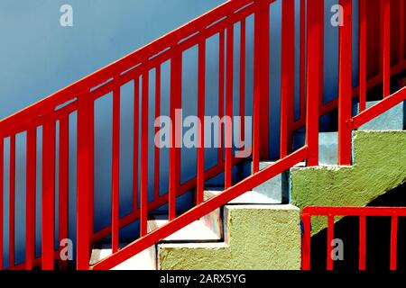 Abstract minimalist architecture,red orange handrails,conceptual background Stock Photo