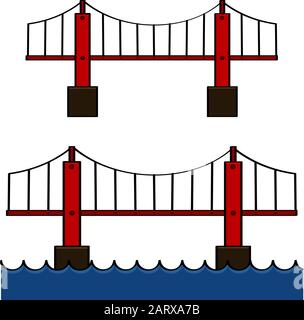 Cartoon illustration showing a bridge standing by itself and over water Stock Vector