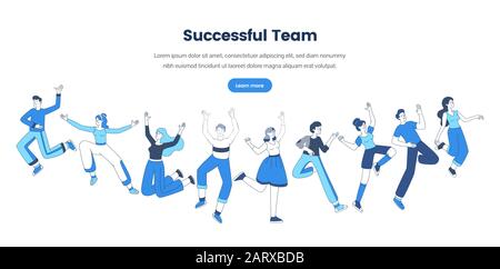 Professional teamwork web banner vector template. Friendly office employees, business company website landing page concept. Successful team, cheerful people group outline illustration with text space Stock Vector