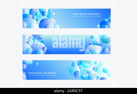 Blue bubbles fun air banners set template. Round shapes soft clean gradient vector Stock Vector