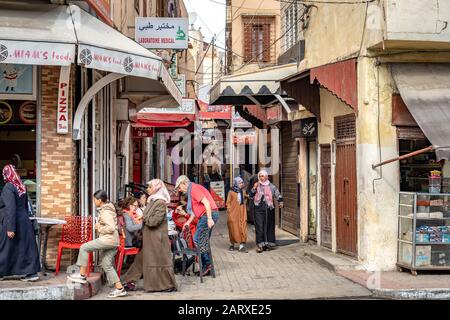 Meknes, Morocco - Busy narrow streets of the old Medina Stock Photo