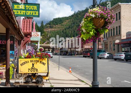 A picturesque main street in the historic mining town of Wallace, Idaho, in the Pacific Northwest of America. Stock Photo