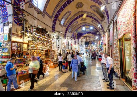 ISTANBUL - MAY 27, 2013: Inside the Grand Bazaar on may 27, 2013 in Istanbul, Turkey. The Grand Bazaar is the oldest and the largest covered market in Stock Photo