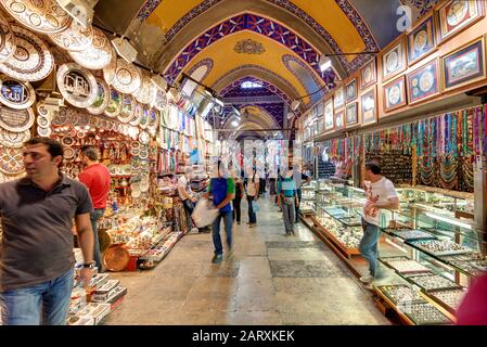 ISTANBUL - MAY 27, 2013: The Grand Bazaar on may 27, 2013 in Istanbul, Turkey. The Grand Bazaar is the oldest and the largest covered market in the wo Stock Photo
