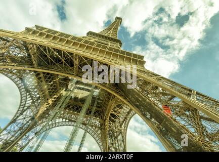 Eiffel Tower on a bright sunny day, Paris, France Stock Photo