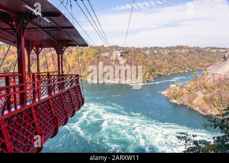 The Niagara Gorge and River are seen from near the Whirlpool Aero Car, a popular attraction in Niagara Falls, Canada. Stock Photo