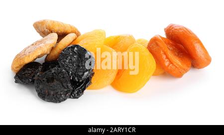 Different dried fruits on white background Stock Photo