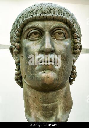 ROME, ITALY - OCTOBER 3, 2012: The head of the bronze statue of Constantine the Great in the Capitoline Museum. Stock Photo
