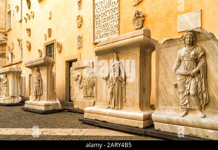 ROME, ITALY - OCTOBER 3, 2012: Antique works of art in the Capitoline Museum. Capitoline Hill - one of the hills of ancient Rome, where in ancient tim Stock Photo