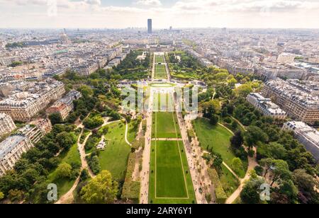 The Champ de Mars in Paris. View from the Eiffel Tower. Stock Photo