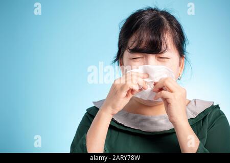 woman got nose allergy and flu Stock Photo