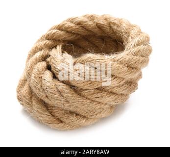 Rolled rope on white background Stock Photo